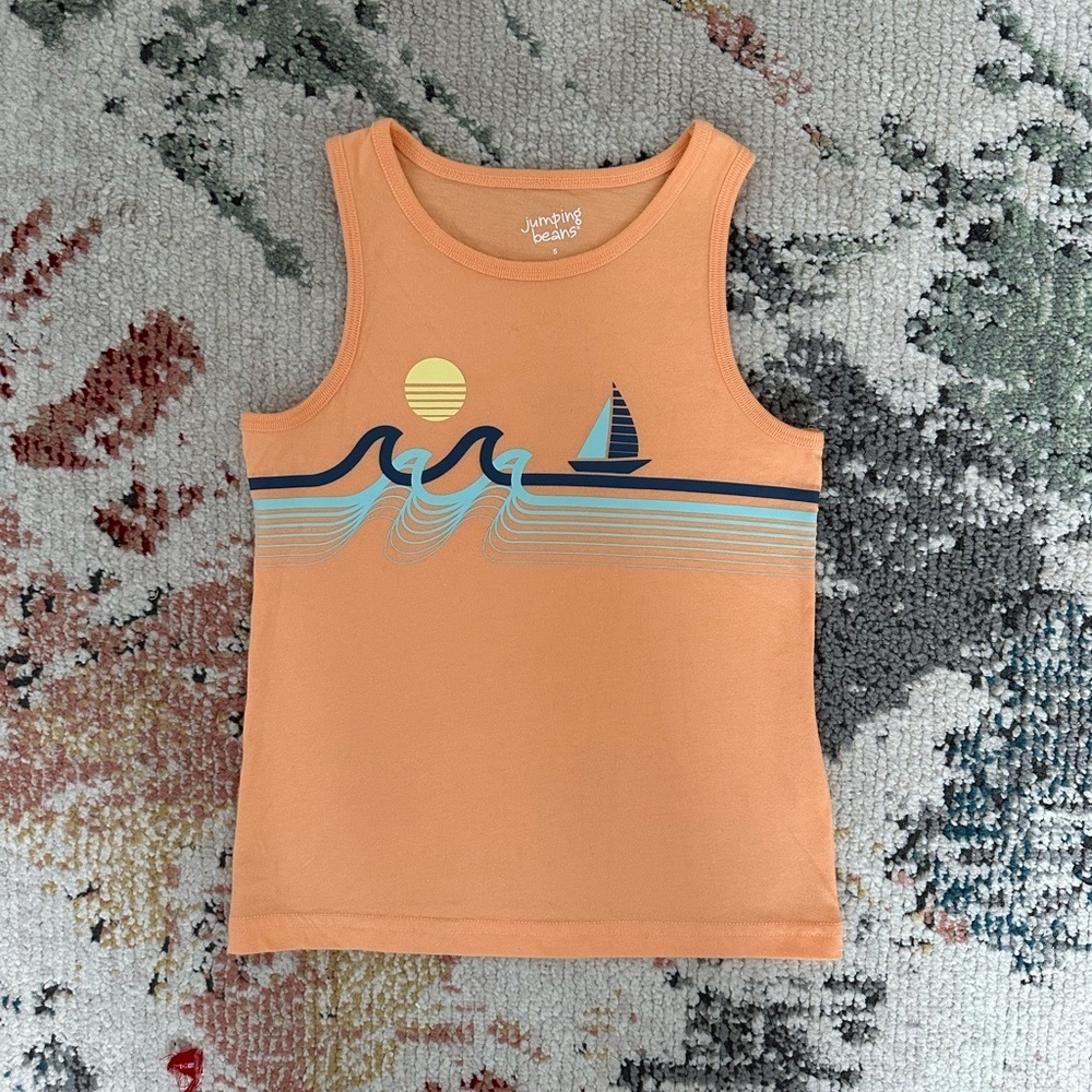 Jumping Beans Boys Summer Sleeveless Tank Top Shirt sz 5 Ocean Waves Sail Stripe